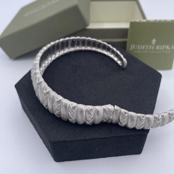 Judith Ripka Sterling Silver Braided Cuff Bracelet CZ Center 6.5” Vintage QVC - Picture 9 of 12
